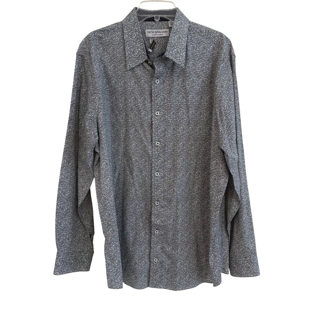 Nick Graham‎ Everywhere Mens 2XL Navy Paisley Stretch Modern Fit Button Down